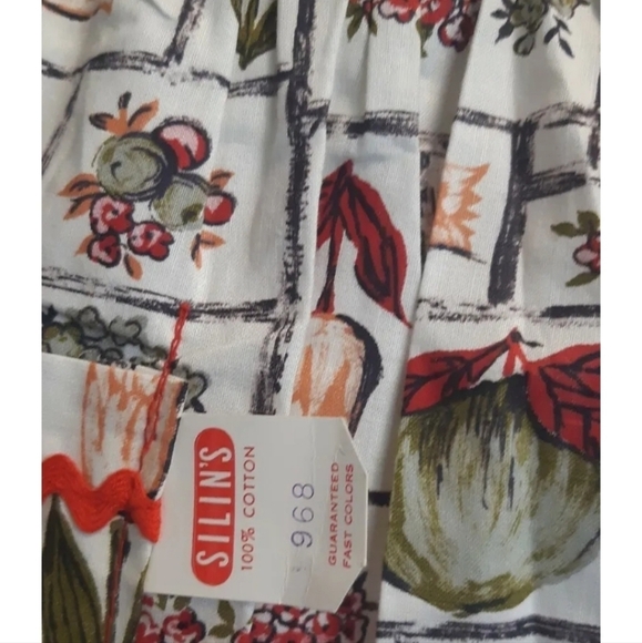 VTG SILIN'S floral HALF apron button MUSCOGEE hand towel RICK RACK coastal chic - Picture 4 of 5